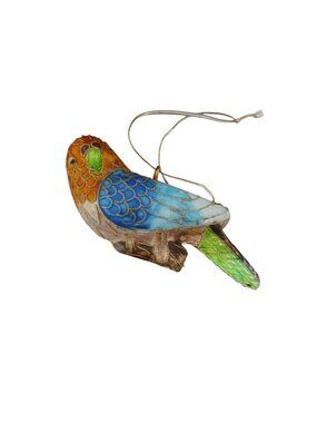 Cloisonné Bird Ornament Blue Orange Brown Gold Gilt Christmas Ornament